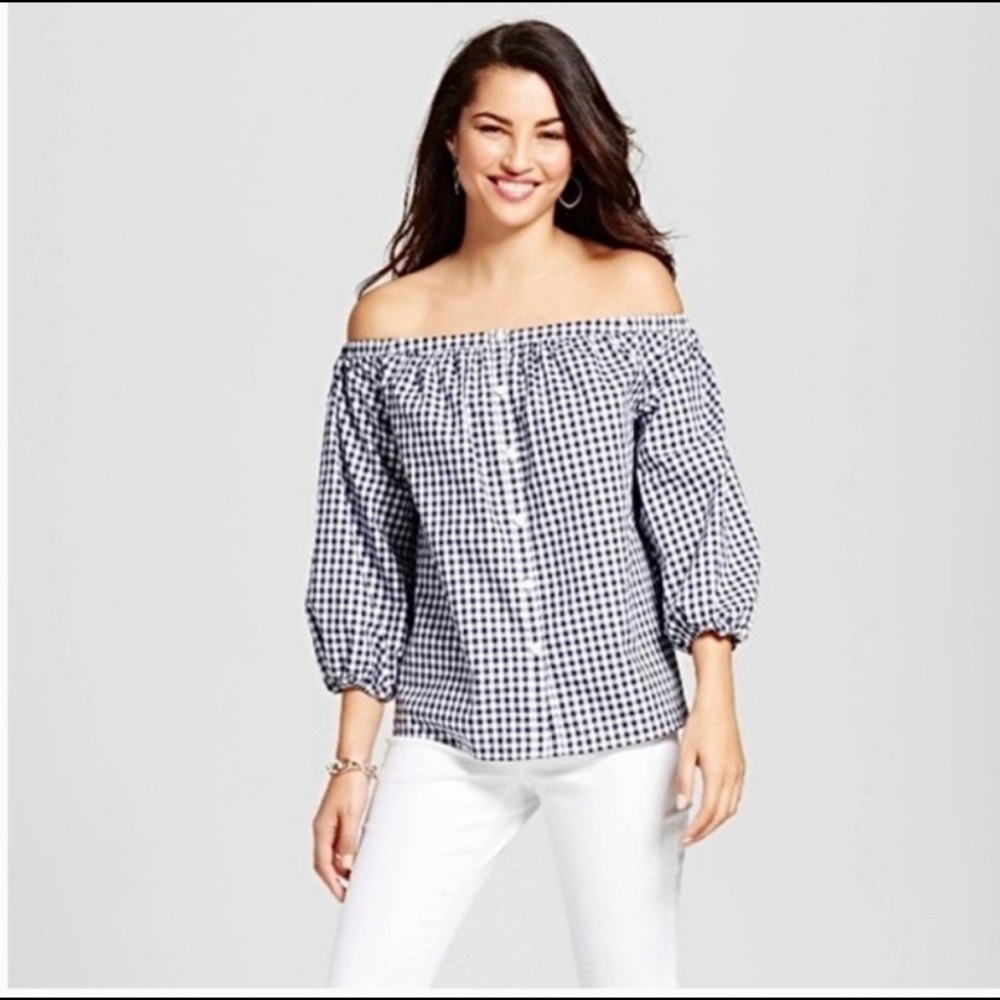 Gingham off the shoulder top